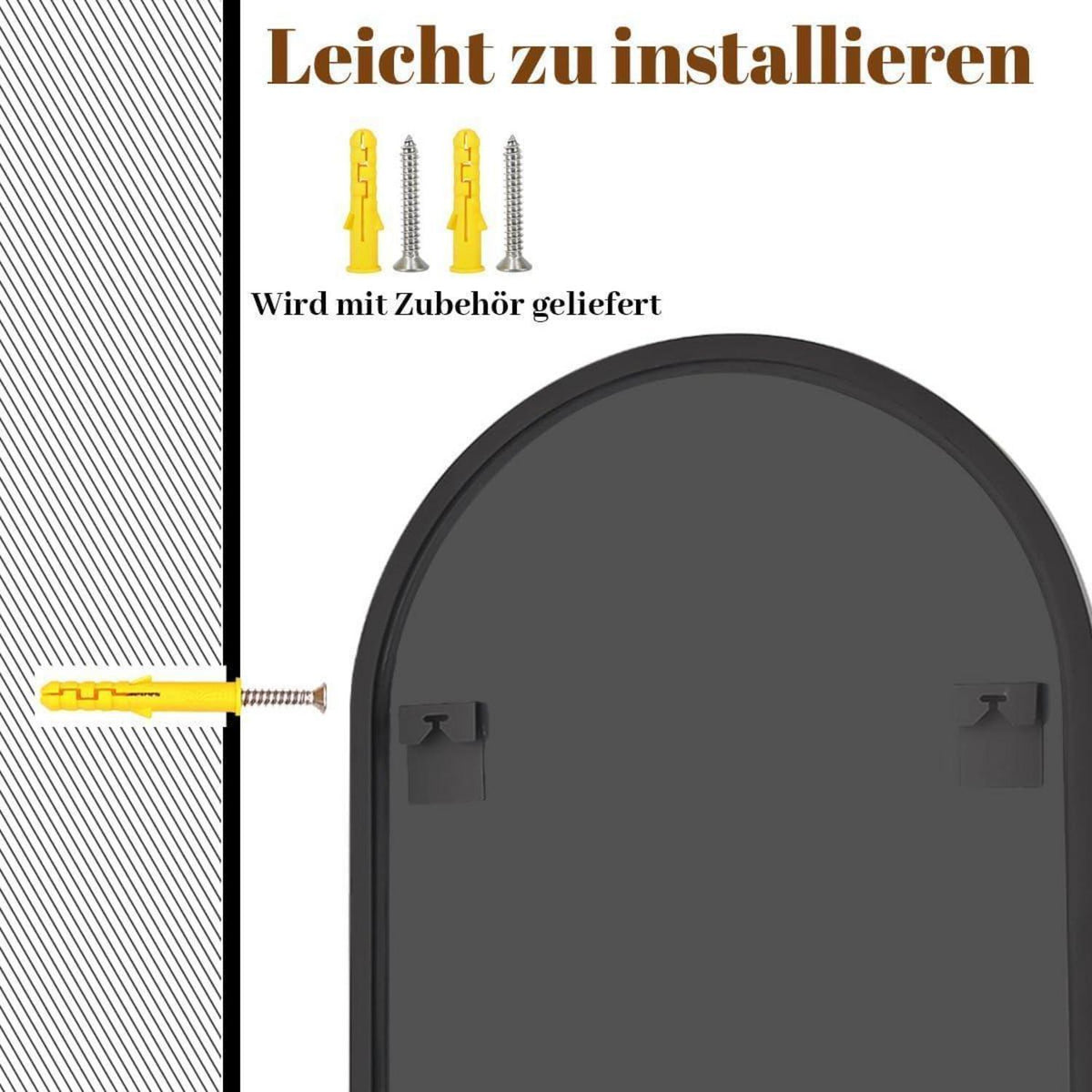 Bogen Wandspiegel 100x75 cm – Badezimmer Spiegel mit Aluminiumrahmen