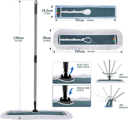 Professioneller 105cm Flachmopp Microfiber Wischmopp Edelstahl Büro Mall Hotel