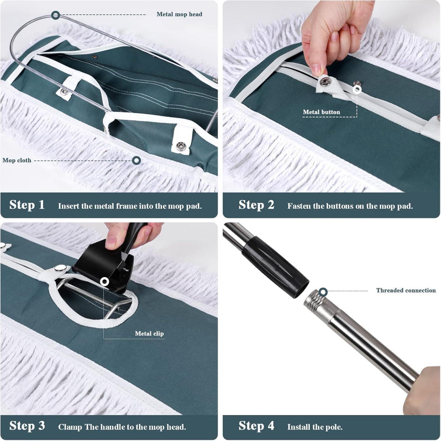 Wischmopp 105cm Microfiber Bodenwischer mit Edelstahlgriff & 2 Moppads