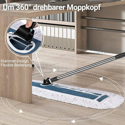 MASTERTOP Wischmop Bodenwischer 105cm Großer Flachmopp 2 Moppads Edelstahlgriff