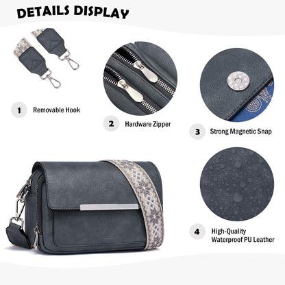 Damen Umhängetasche Vegan Leder Crossbody Schultertasche Verstellbarer