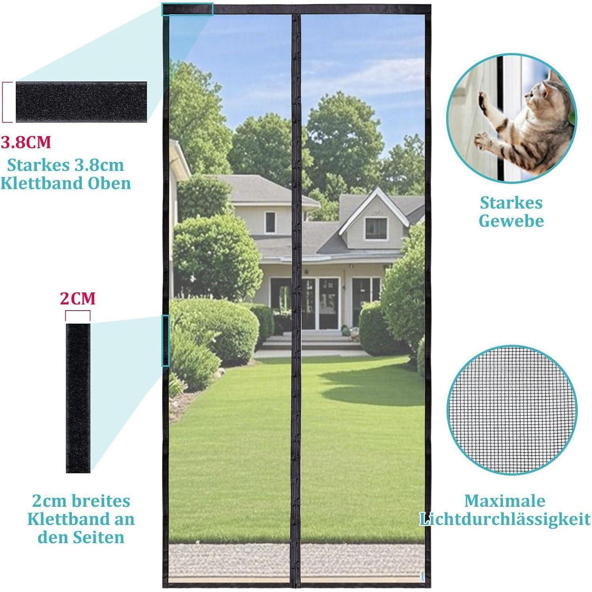 Magnetischer Insektenschutz für Balkontüren 75x210cm Schwarz