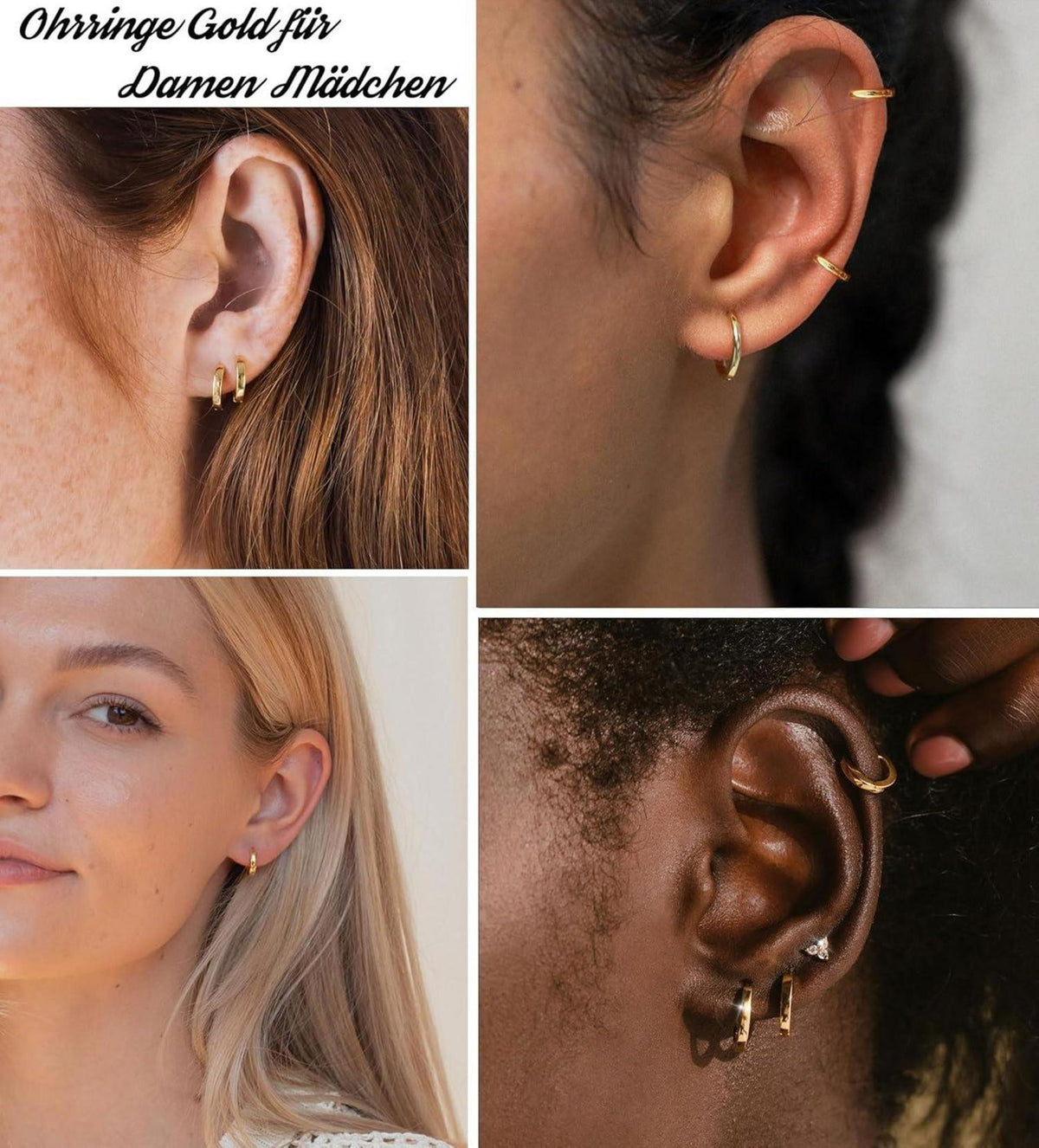 3 Paar FUNEIA Creolen Silber 925 Gold Damen Ohrringe Set 14K Vergoldet Mini