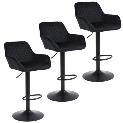 ralex Barhocker Set 3er – Höhenverstellbar, Samt, Schwarz