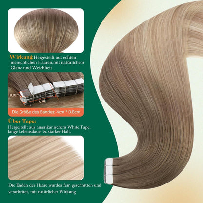 Echthaar Tape Extensions Blond Ombre 50cm