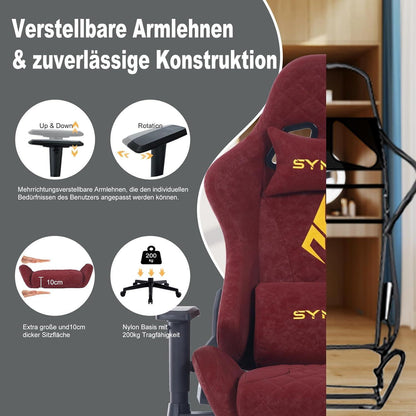 Ergonomischer Gaming Stuhl Vintage-PU-Leder Burgunderrot