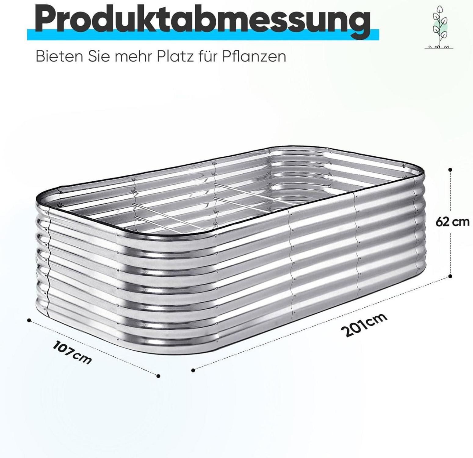 Quictent Hochbeet Metall Pflanzbeet 201 x 107 x 62cm Silber