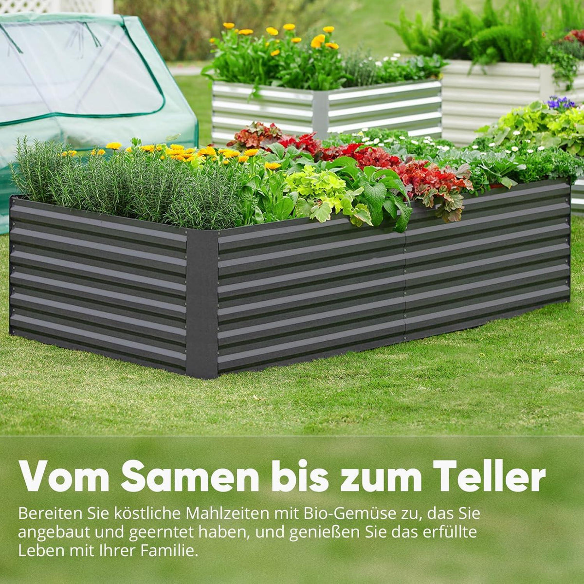 Quictent Hochbeet 180x90x56cm Metall Kräuterbeet Gemüsebeet Tomatenkäfigen