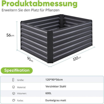 Quictent Hochbeet Metall 180x90x30cm, Frühbeet Pflanzkübel