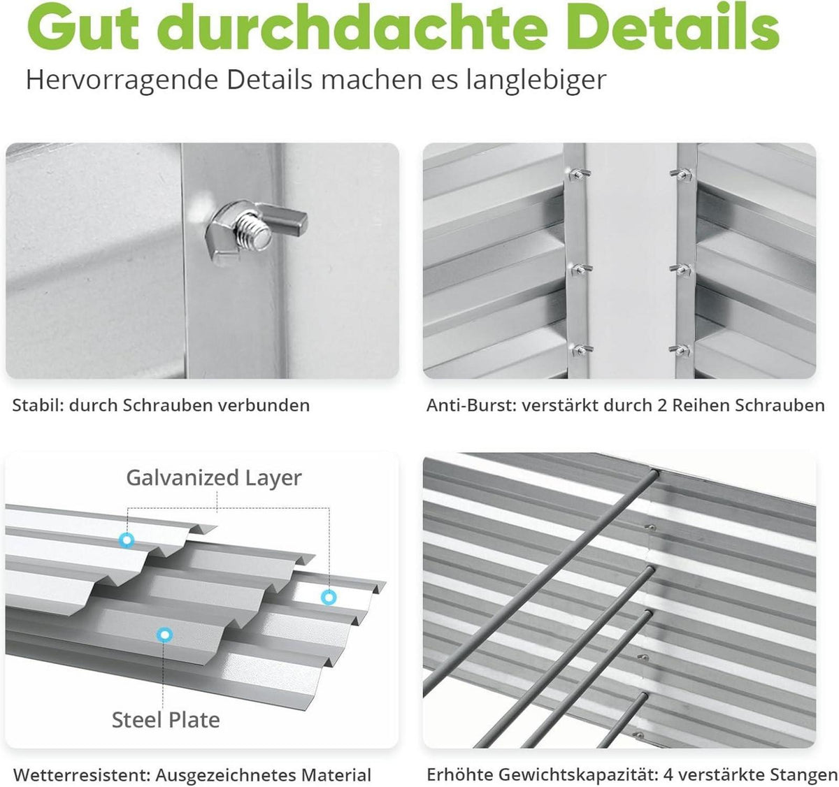 Hochbeet Pflanzkasten Metall 180x90x56cm Kräuterbeet Gemüsebeet