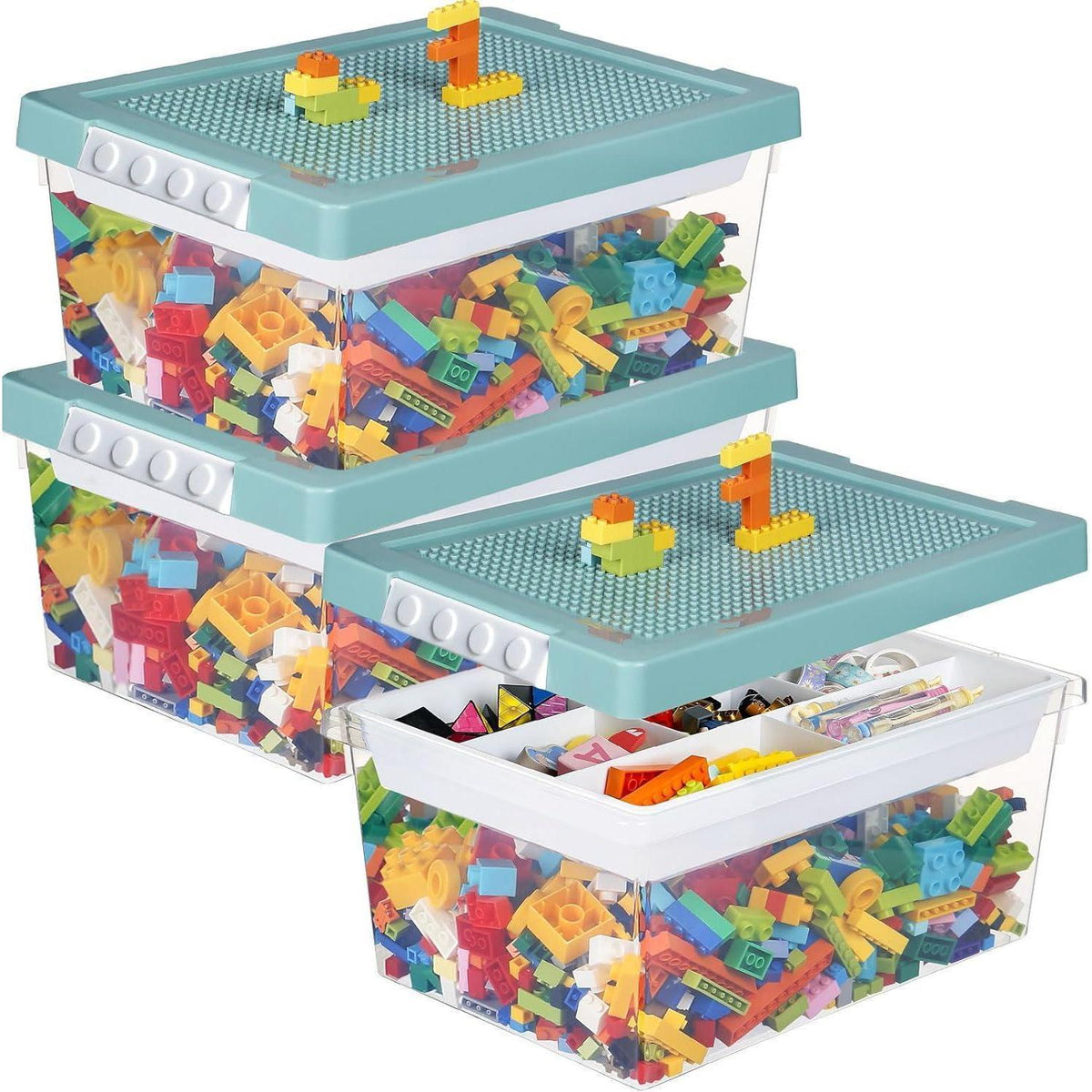 Spielzeug Aufbewahrungsboxen mit Deckel & Tablett, 3er Set Blau