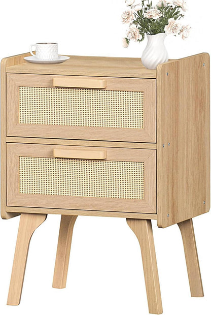 Nachttisch Rattan Beistelltisch mit 2 Schubladen Boho Stil