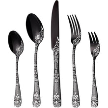 30-teiliges Besteckset Schwarz für 6 Personen, Edelstahl, Blumenmuster