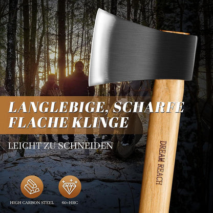 Spaltaxt aus geschmiedetem Stahl mit Holzgriff für Camping und Outdoor