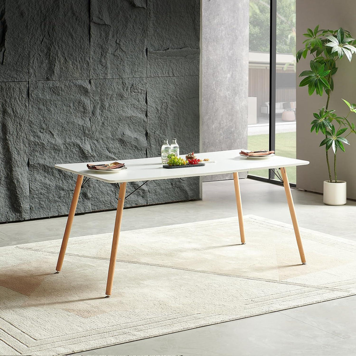 Esszimmergruppe für 8 Personen – Rechteckiger Esstisch mit 8 Grau Stühlen