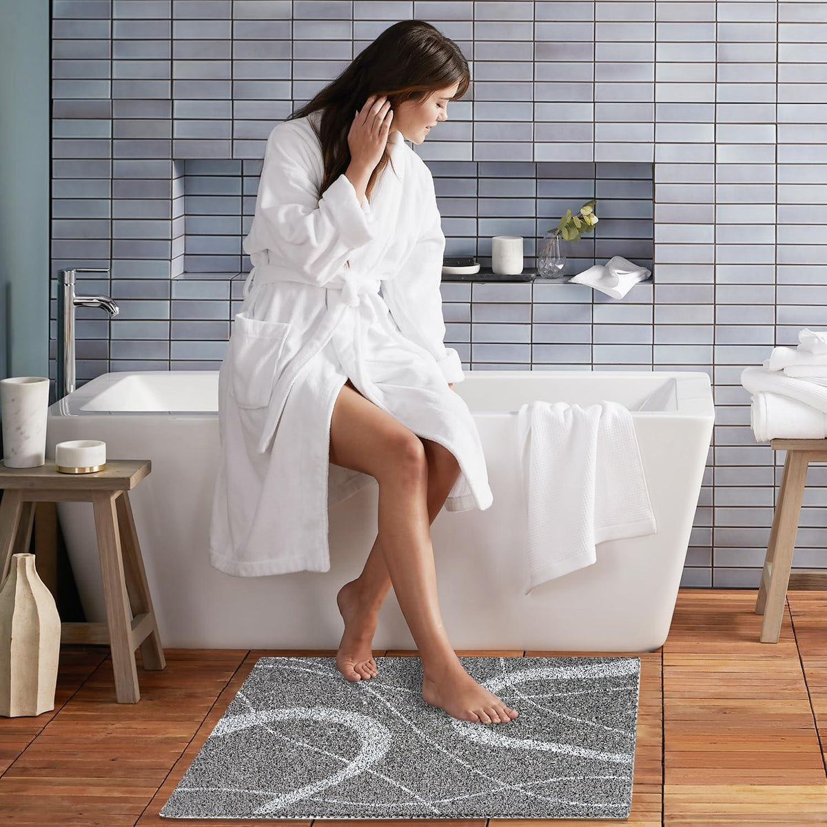Rutschfeste Duschmatte 80x80 cm - Weiche Massage Matte Grau