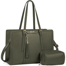 Laptoptasche 15,6 Zoll Damen Umhängetasche Olivgrün in Lederoptik