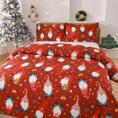 Weihnachts Bettwäsche Set 220x240 cm Rot mit Weihnachtsmann