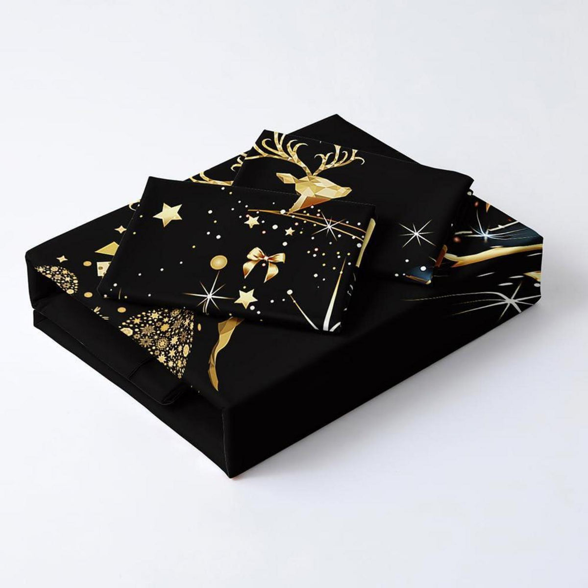 Weihnachts Bettwäsche Set 155x220 cm Schwarz Gold mit Hirsch