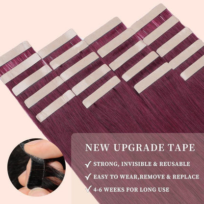 Echthaar Tape Extensions Burgunderrot 40cm (16 Zoll)