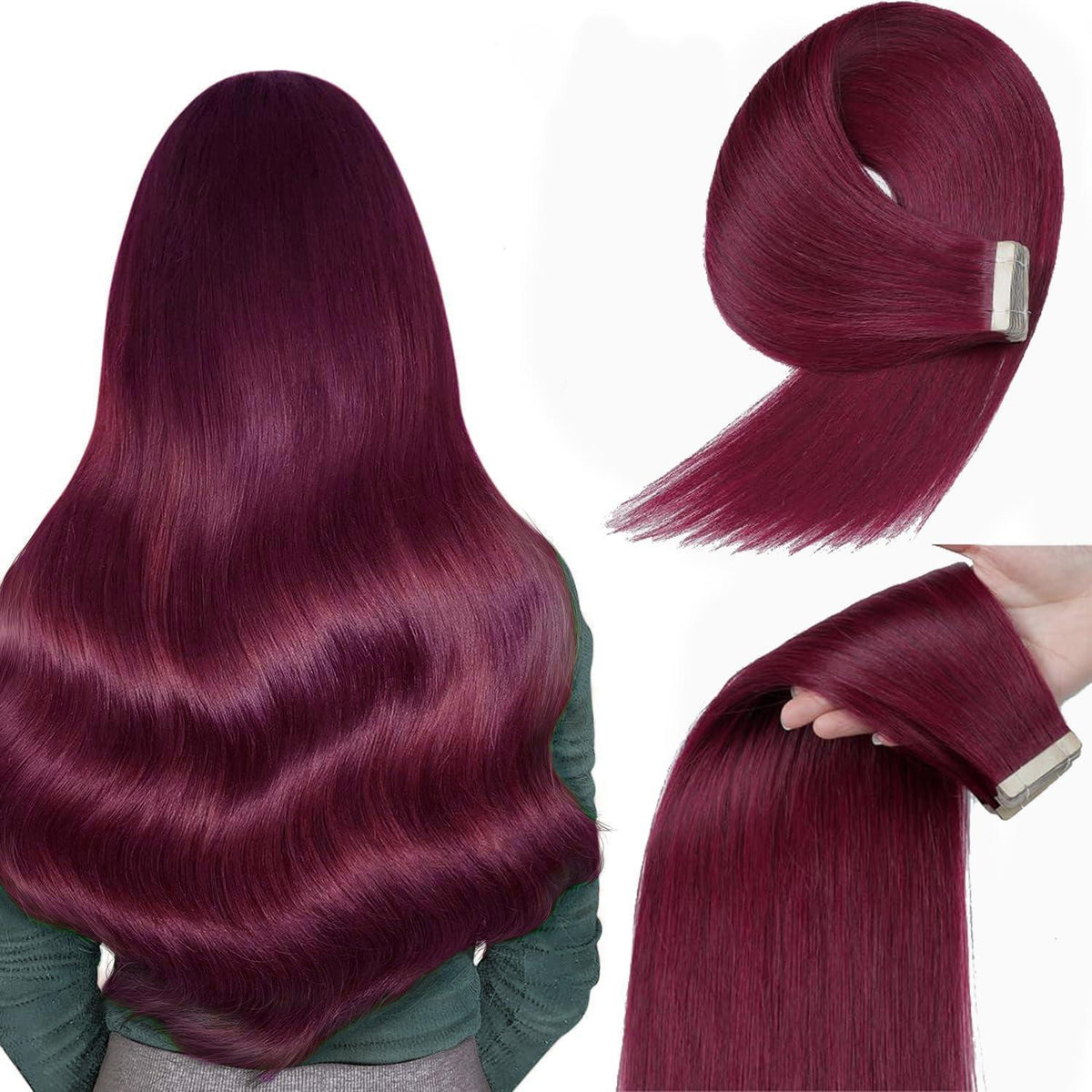 Echthaar Tape Extensions Burgunderrot 55cm (22 Zoll)