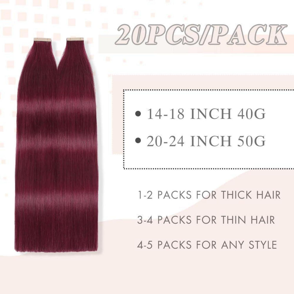 Echthaar Tape Extensions Burgunderrot 55cm (22 Zoll)