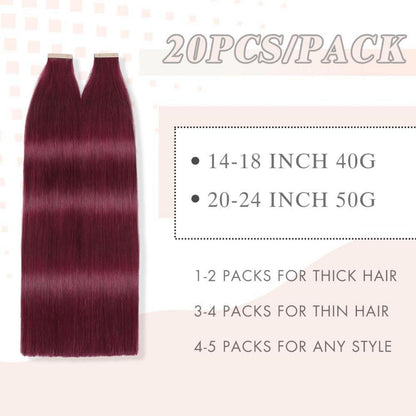 Echthaar Tape Extensions Burgunderrot 55cm (22 Zoll)