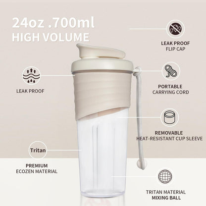 Protein Shaker 700ml Tritan Bottle BPA-frei Silikongriff Fitness Beige