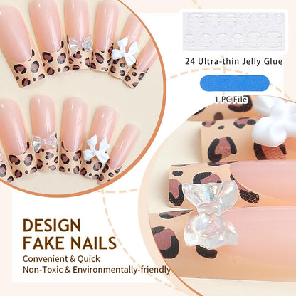 24er Pack Leopard French Tip Press on Nails Gepard Glanz Lack