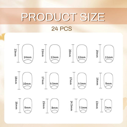 24 Press On Nails Mandel Design 3D Schwarz Französisch