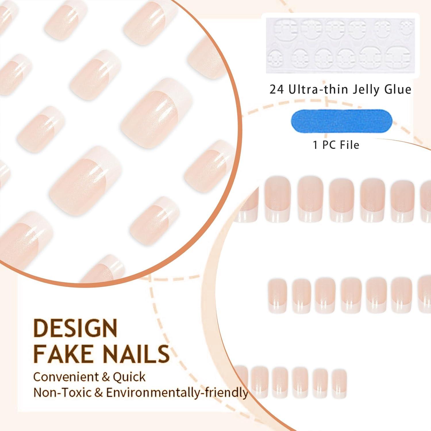 24-teiliges GlamRays Press-On Nails Set in Weiß, French Tip