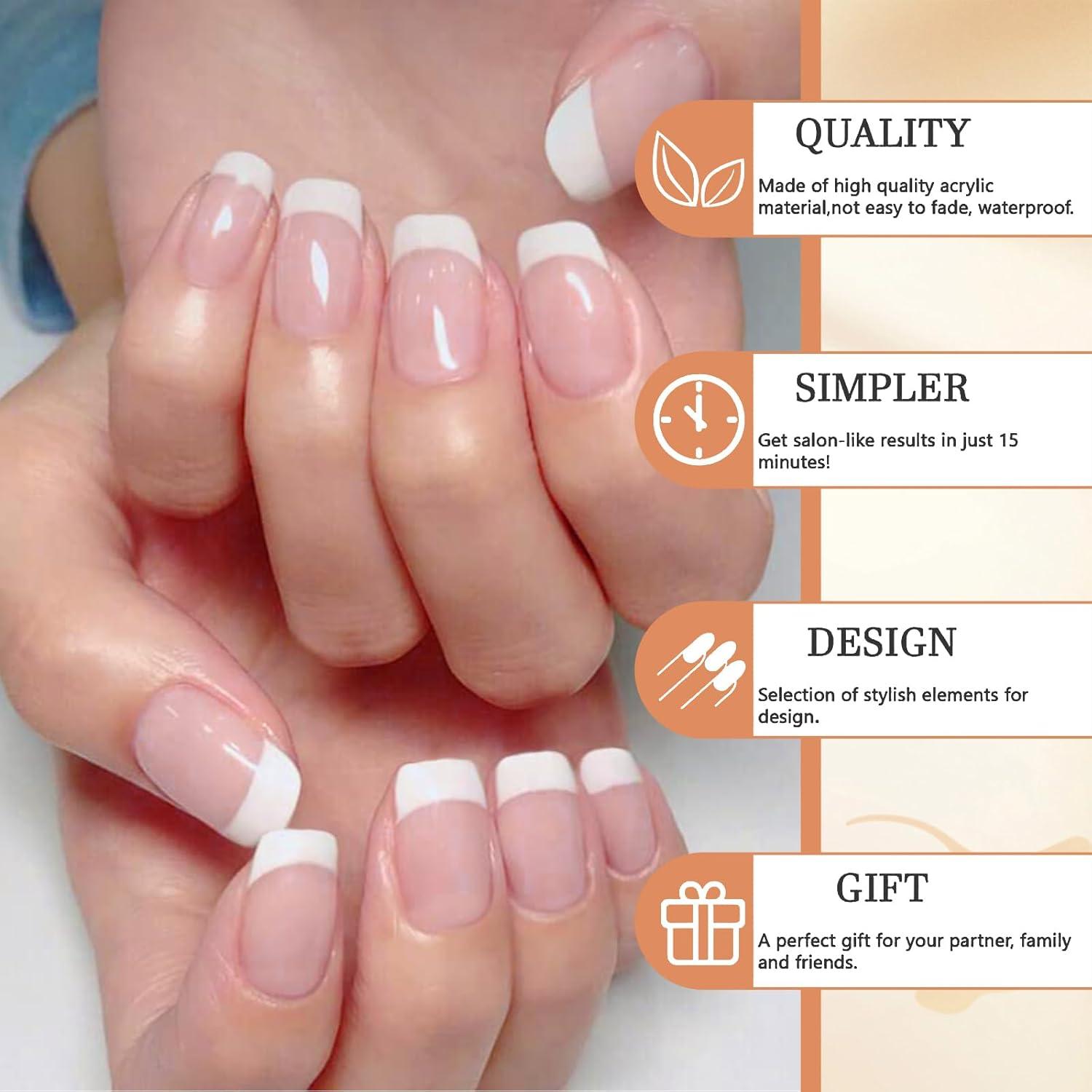 GlamRays 24er Pack Press On Nails Mittelgroßes Quadratisches Set Weiß Glitzer Falsche Nägel