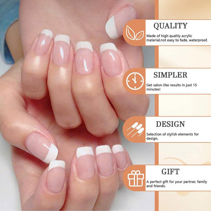 GlamRays 24er Pack Press On Nails Mittelgroßes Quadratisches Set Weiß Glitzer Falsche Nägel