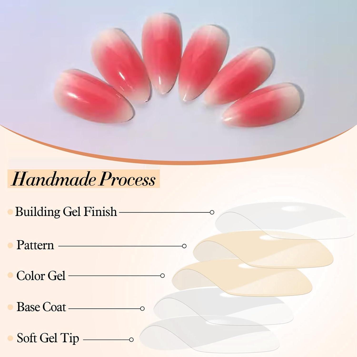 24 Stück Mittelgroße Pink Gradient Acryl Falsche Nägel Gradient Mandel Design