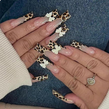 Leopard Lang Ovale Falsche Nägel Weiß Design Französische Spitze