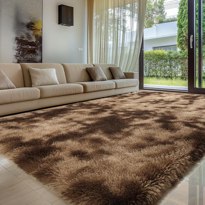 Flauschiger Hochflor Teppich Braun 140x200 – Waschbar & Rutschfest
