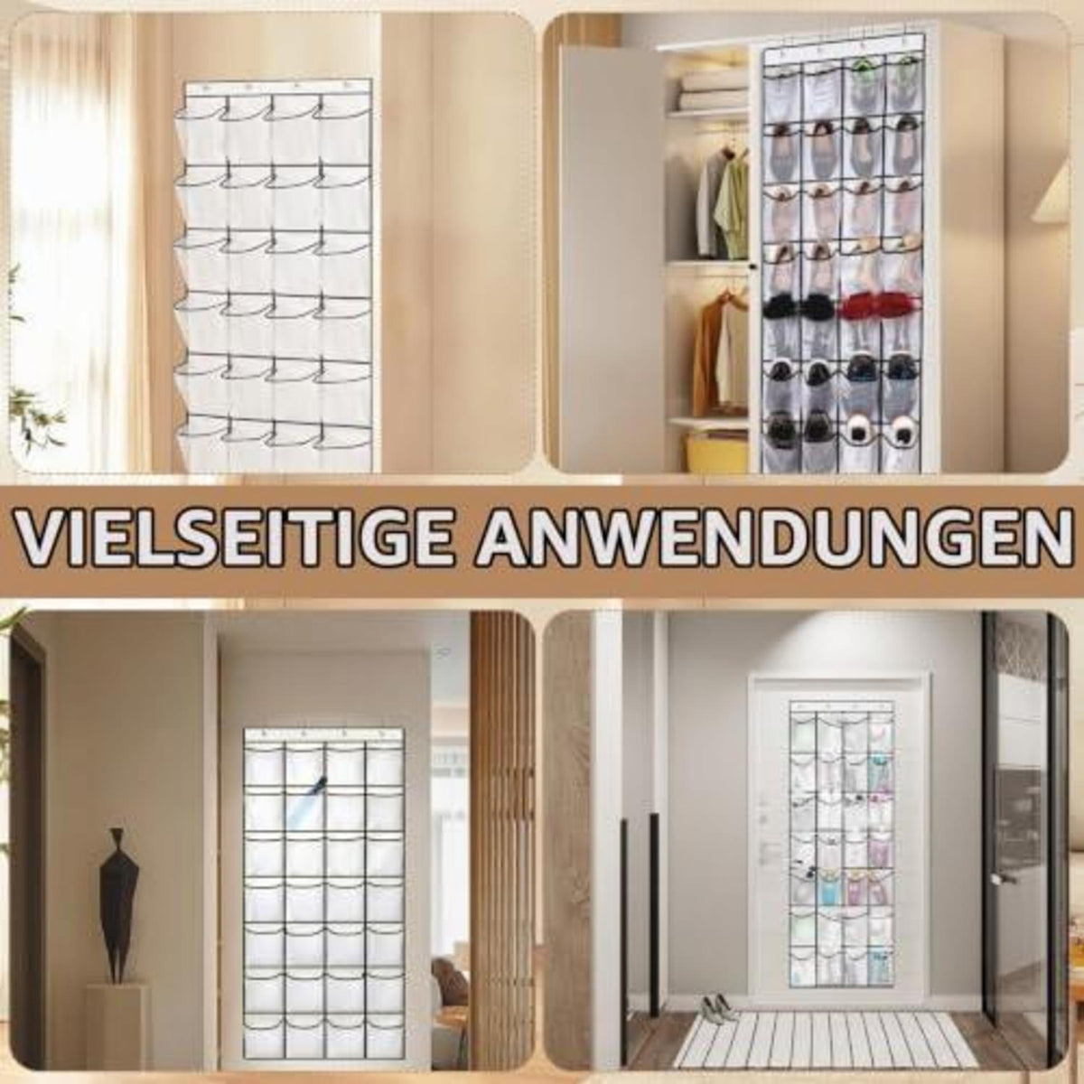 Über-Tür-Schuhregal mit 28 Taschen & 4 Haken – Weiß