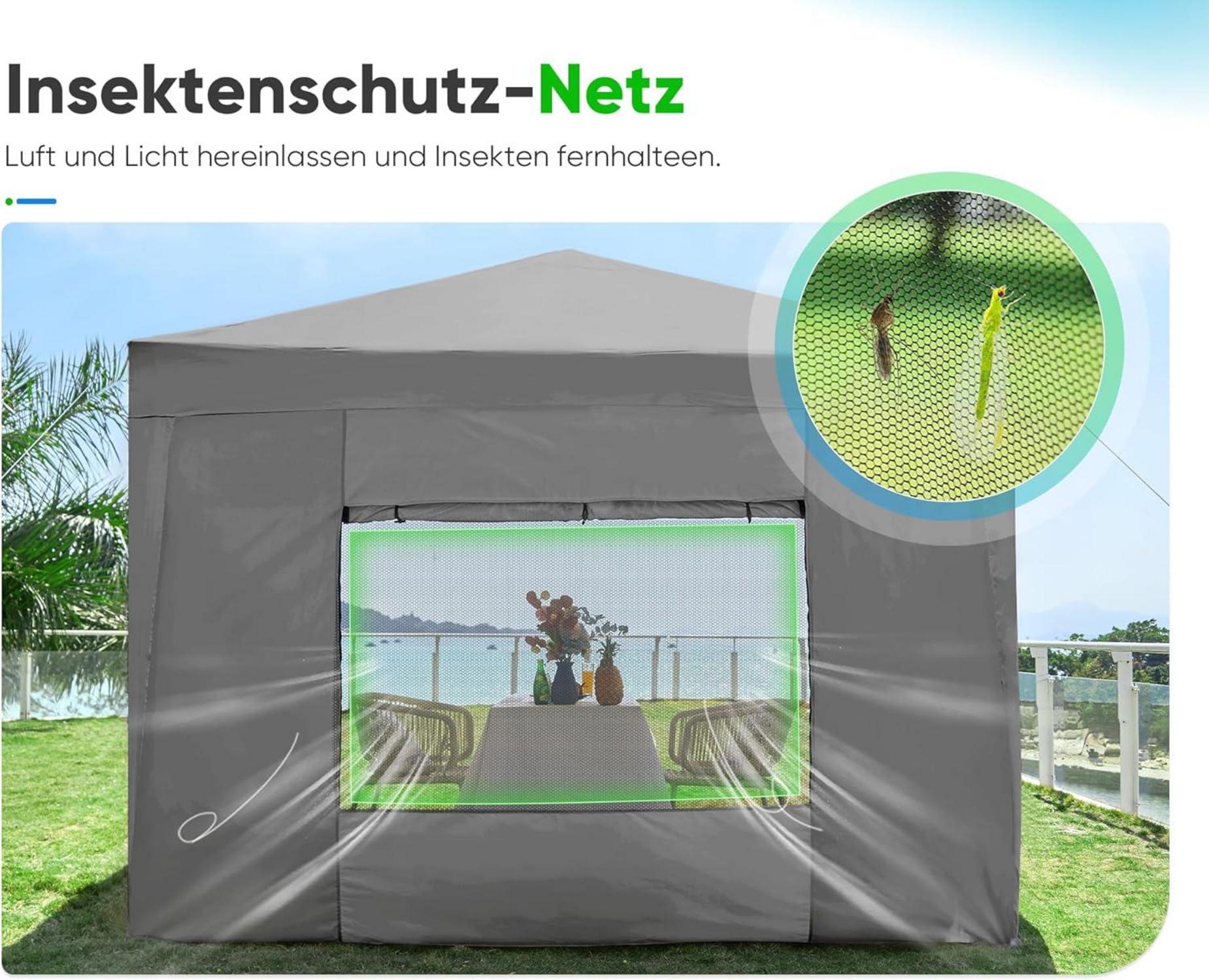Quictent Pavillon 3x3 Wasserdicht Stabil Winterfest Grau