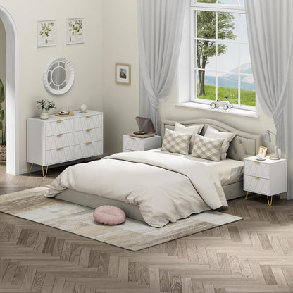 Schlafzimmer Komplett-Set Weiß mit Kommode & 2 Nachttische Skandinavisch