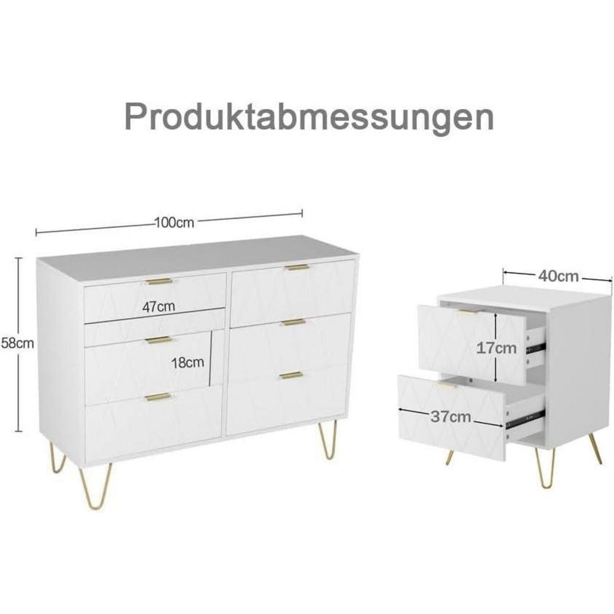 Schlafzimmer Komplett-Set Weiß mit Kommode & 2 Nachttische Skandinavisch
