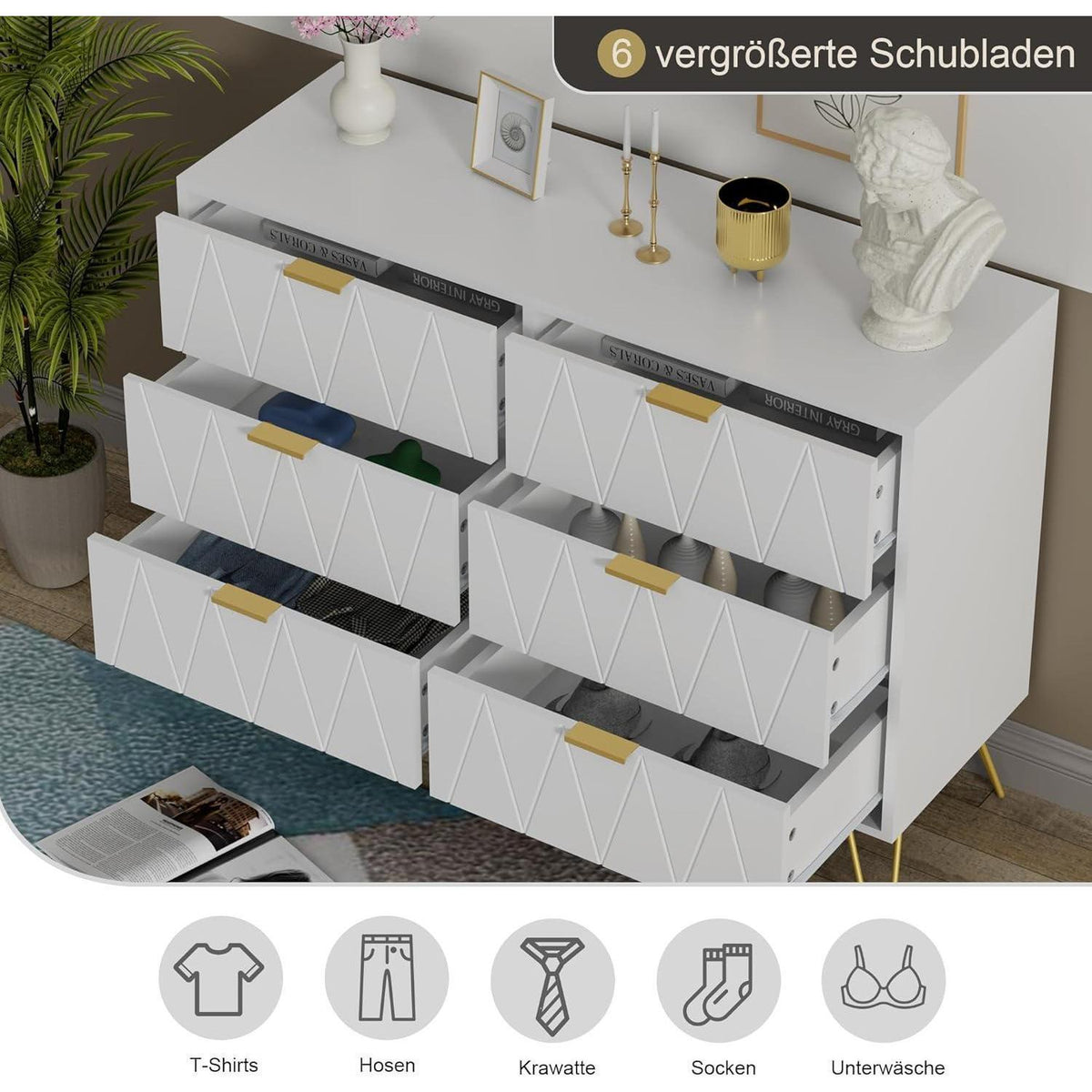 Schlafzimmer Komplett-Set Weiß mit Kommode & 2 Nachttische Skandinavisch