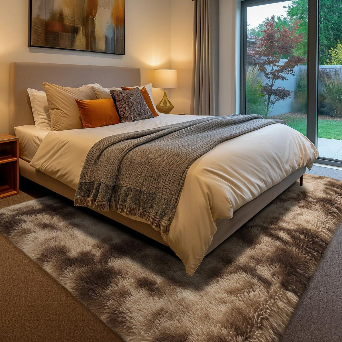 Hochflor Teppich Braun 240x340 – Flauschiger Wohnzimmerteppich Waschbar