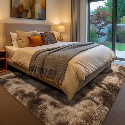Hochflor Teppich Braun 240x340 – Flauschiger Wohnzimmerteppich Waschbar