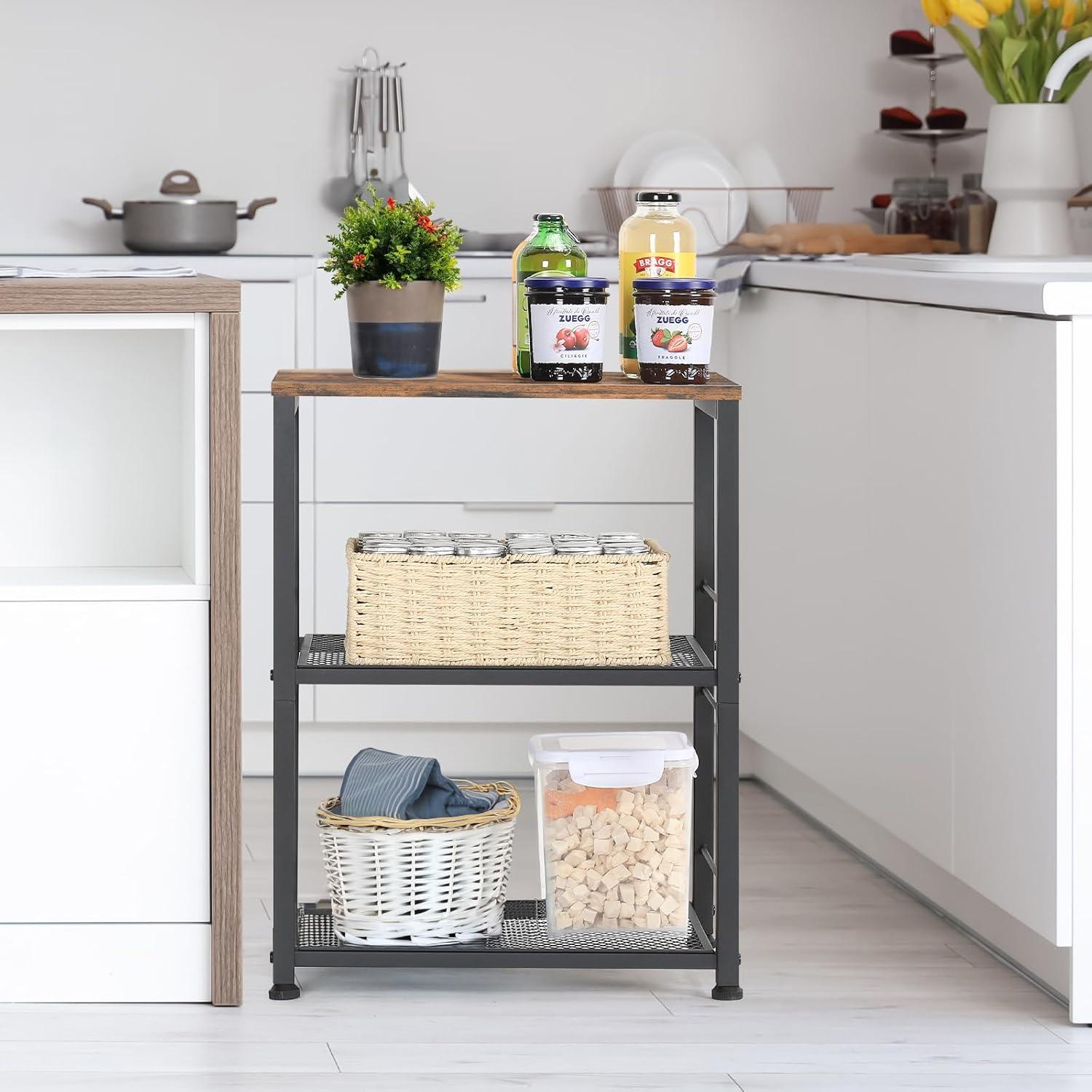 Nandae Beistelltisch 3 Ebenen Holztisch Kaffeewagen 2 offene Fächer