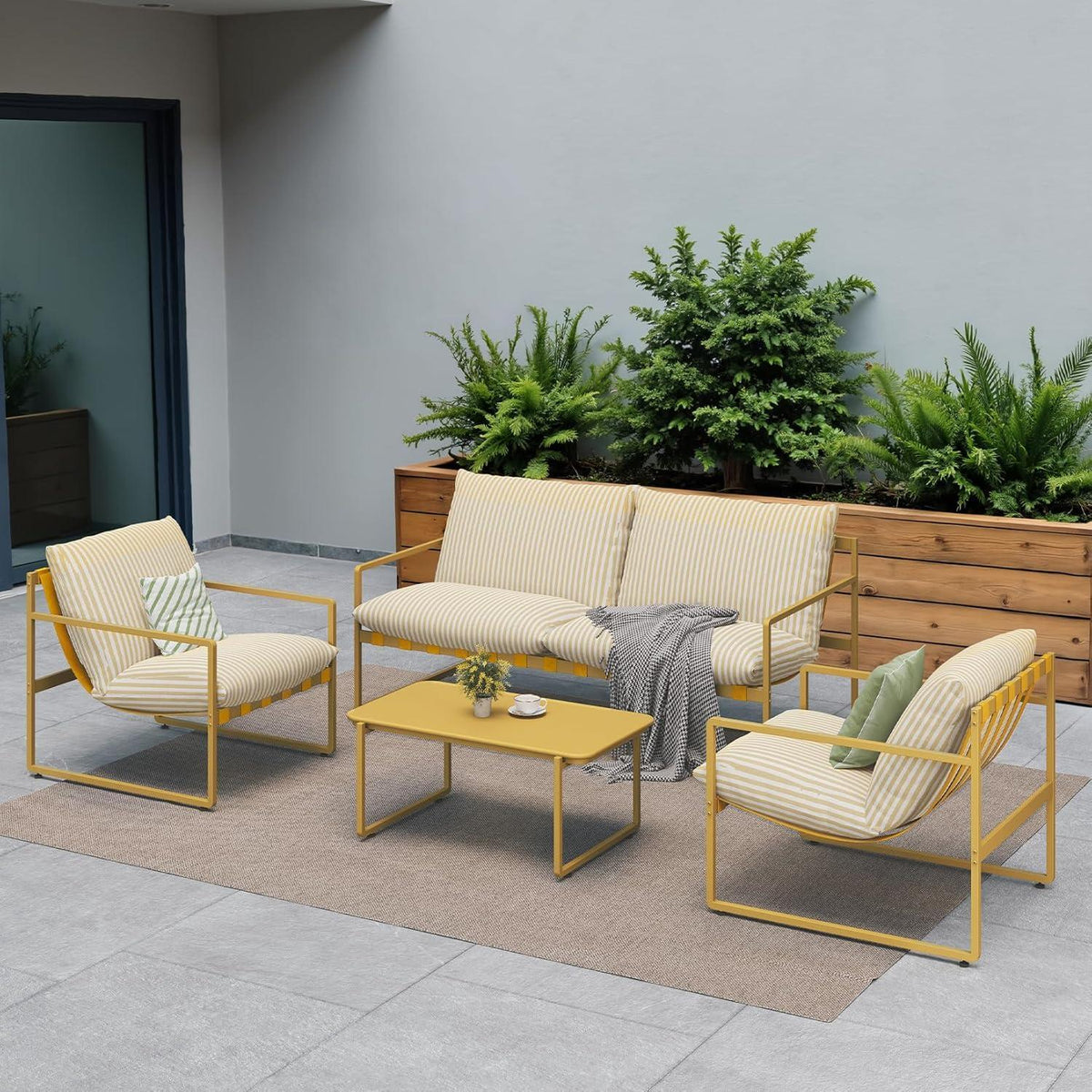 4er Gartenmöbel Set mit Kissen, Gelb