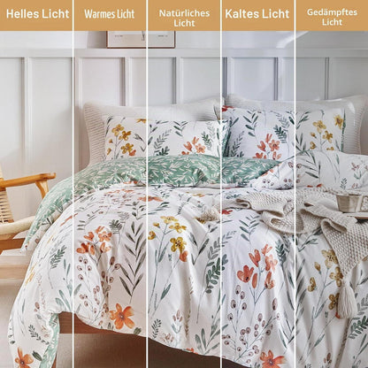 Baumwollbettwäsche-Set 135/150 cm – Zweig-Blatt-Motiv Weiß/Grün