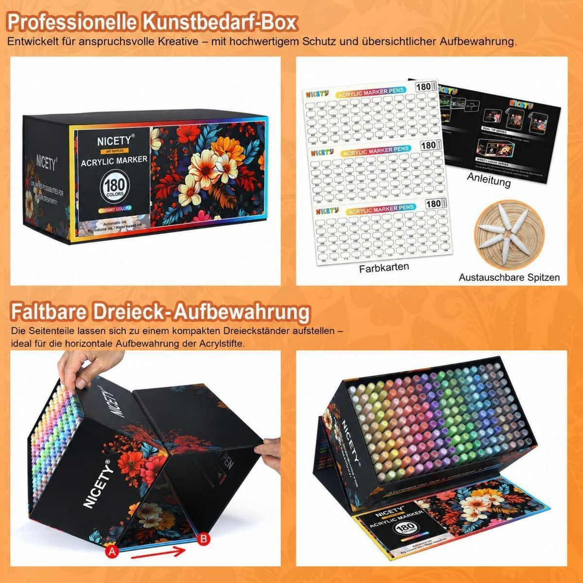 Acrylstifte Set 180 Farben – Pinselspitze für Steine, Holz & mehr