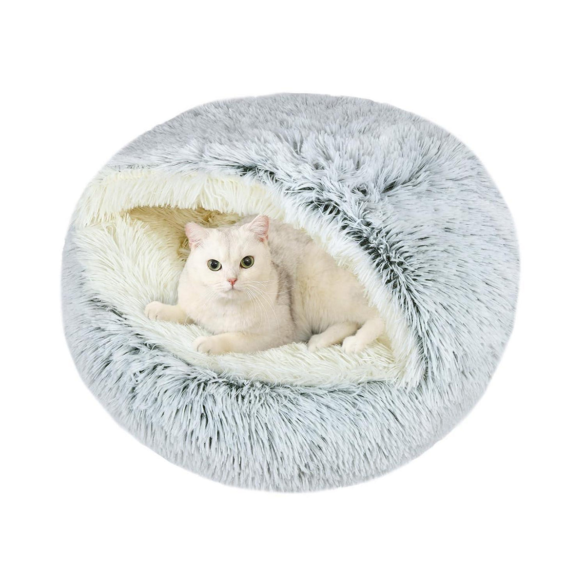 Flauschiges Katzenbett rund, 60x60cm, Grau – Waschbar & Bequem