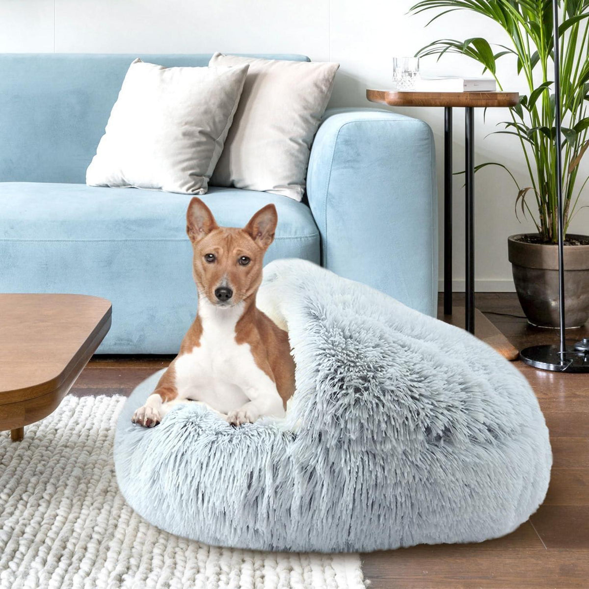 Flauschiges Katzenbett rund, 60x60cm, Grau – Waschbar & Bequem