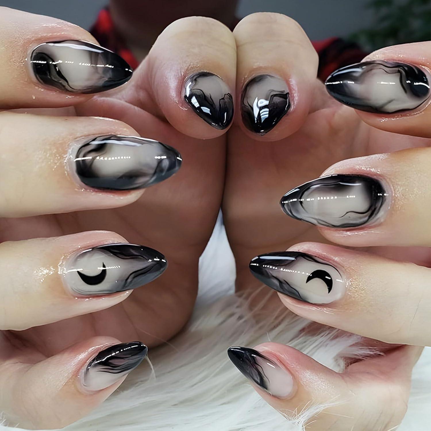 Künstliche Nägel Schwarz Ombre Gothic Design 24 Stück ABS Acryl